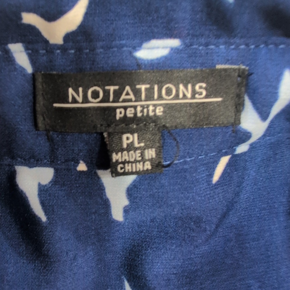 Notations Petite Navy Bird Print Collared Button Up Shirt Size Petite Large - Picture 2 of 4